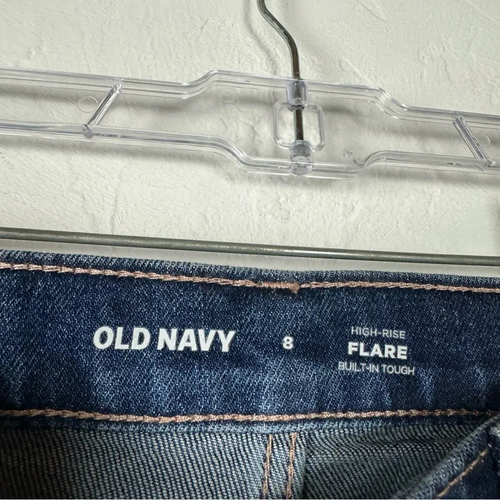 Old Navy Jeans Denim High Rise Flare Built in Tough‎ Dark Wash Blue Solid Cotton